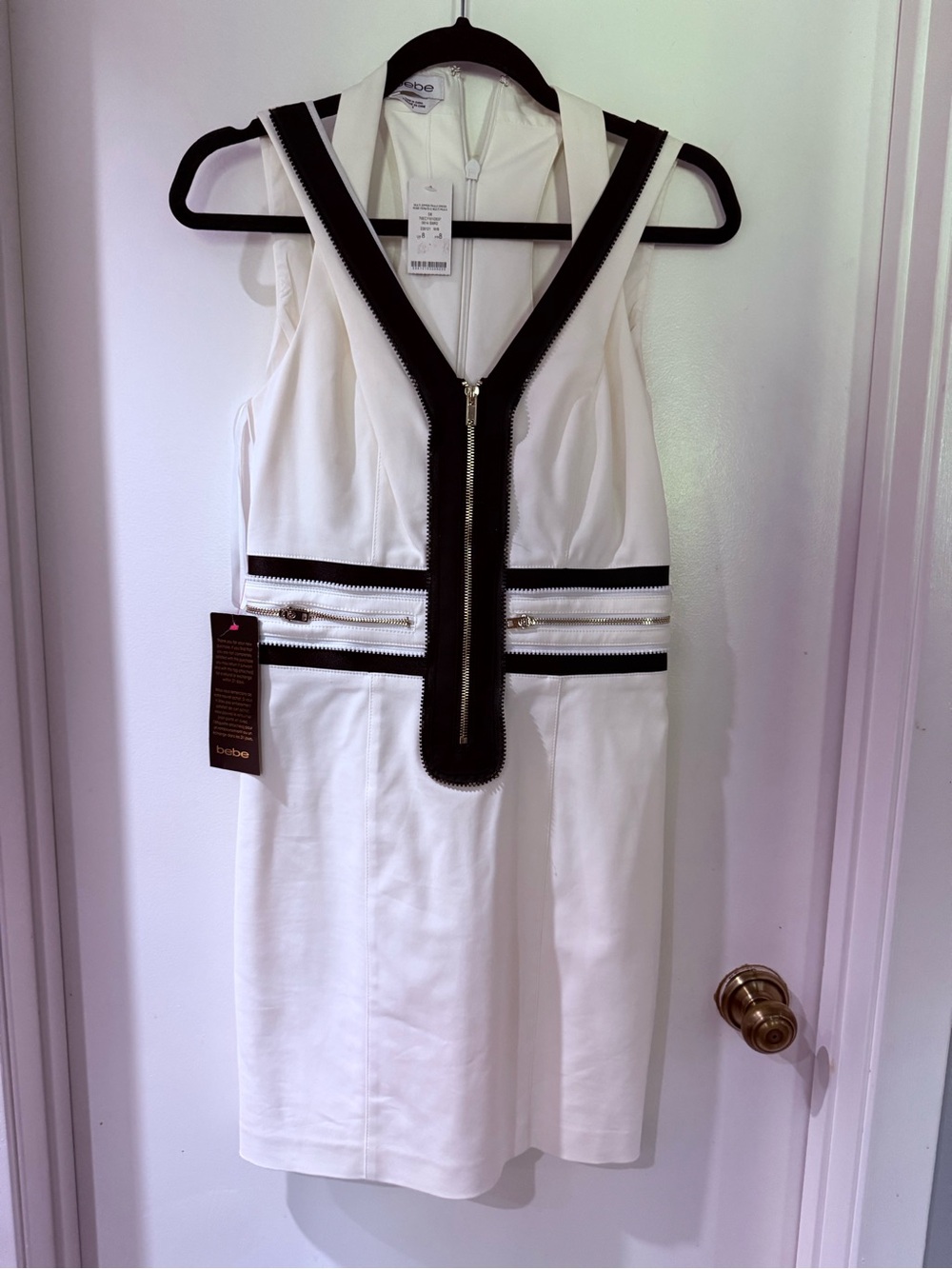 bebe White Dress with Black Zip-Trim Accents